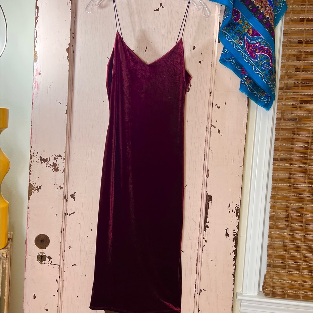 Spaghetti Strap Burgundy Midi Bodycon Dress Size XS-S